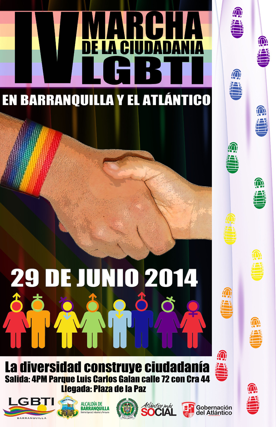 IV marcha de la ciudadanía LGBTI en Barranquilla y el Atlántico - 29 de Junio 2014 - La diversidad construye ciudadanía - Salida: 4 P.M. Parque Luis Carlos Galan calle 72 con carrera 44 - Llegada: Plaza de la Paz